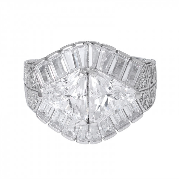 trangle white cubic rhodium over sterling silver wedding ring for women 