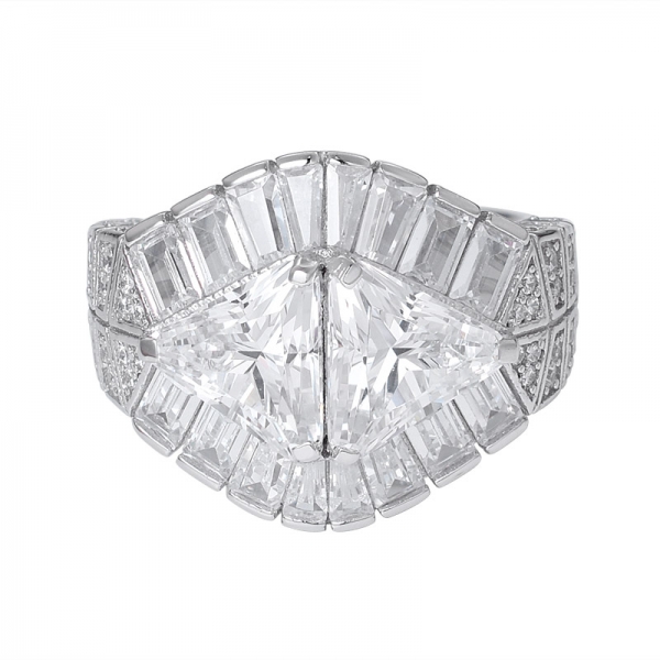 trangle white cubic rhodium over sterling silver wedding ring for women 