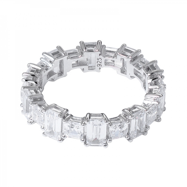 white cubic asscher cutting rhodium over sterling silver eternity ring 