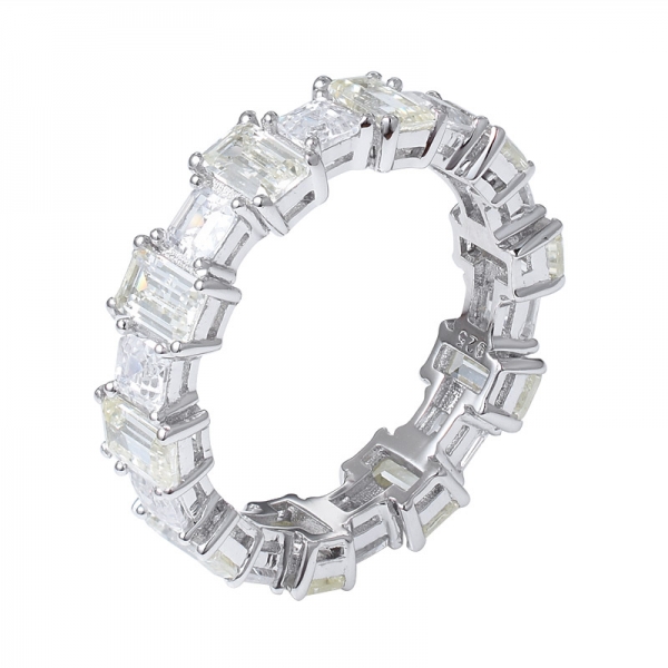 white cubic asscher cutting rhodium over sterling silver eternity ring 
