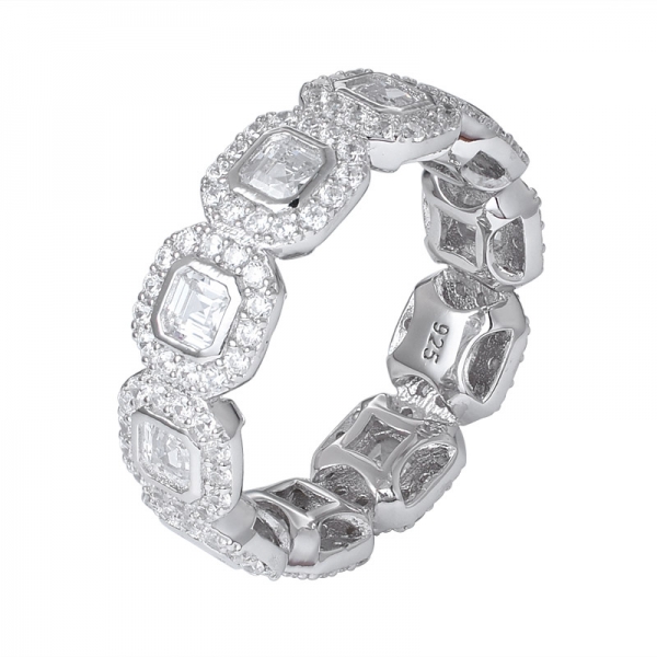 yellow cz diamond asscher cutting rhodium over sterling silver eternity ring 