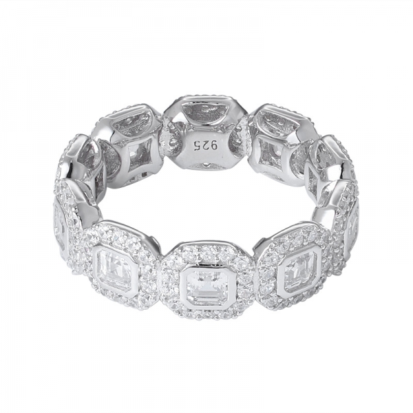 yellow cz diamond asscher cutting rhodium over sterling silver eternity ring 