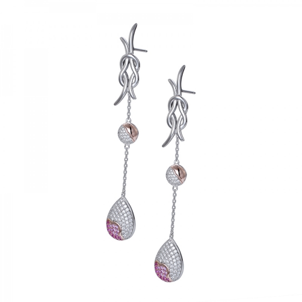 Art Deco Created Ruby rhodium over sterling silver cluster Drop Earring 