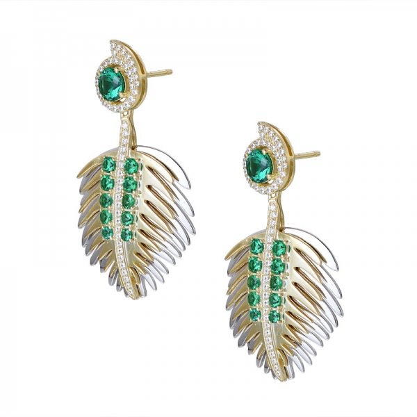 Green emerald loststone simulated sterling silver leaves shape earrings for women 