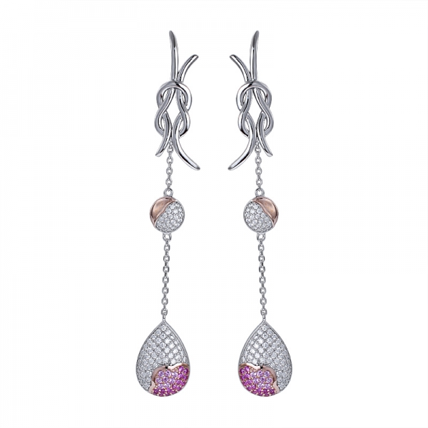 Art Deco Created Ruby rhodium over sterling silver cluster Drop Earring 