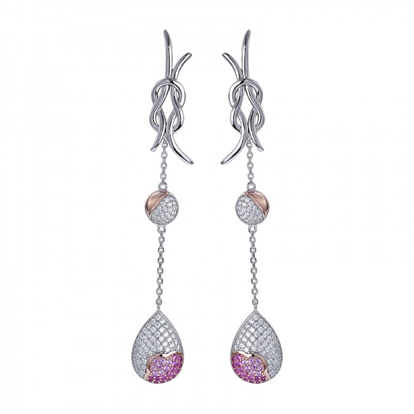 Art Deco Created Ruby rhodium over sterling silver cluster Drop Earring 
