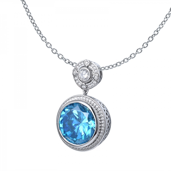 wholesale 925 sterling silver round cut Neon Apatite cz Pendant Necklace for Women 