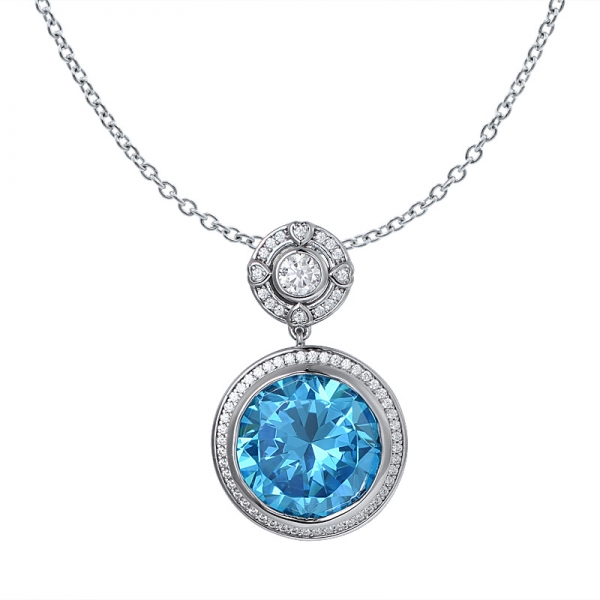 wholesale 925 sterling silver round cut Neon Apatite cz Pendant Necklace for Women 