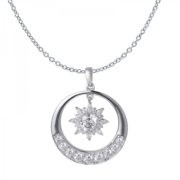 white cubic zircona rhodium over sterling silver pendant 