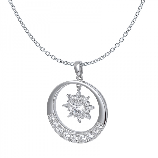 white cubic zircona rhodium over sterling silver pendant 