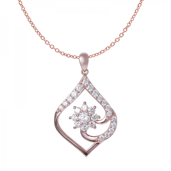 white cubic zircona rose gold over sterling silver pendant necklace for women 