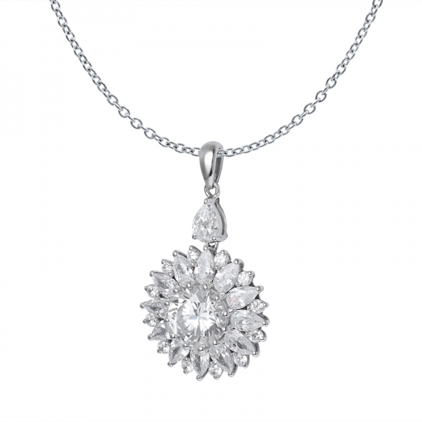 3.0carat round cut white cubic zircona rhodium over sterling silver pendant for women 