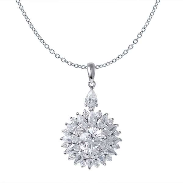 3.0carat round cut white cubic zircona rhodium over sterling silver pendant for women 