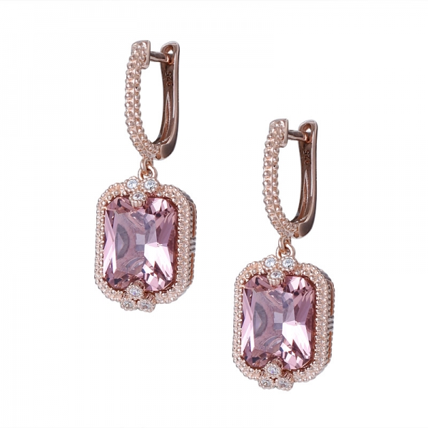 Princess shape morganite cz rose gold over sterling silver earring set jewelry for women 