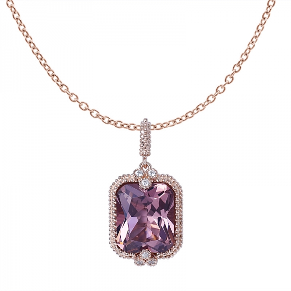 Pink morganite cz rose gold over sterling silver pendant with chain set jewelry 