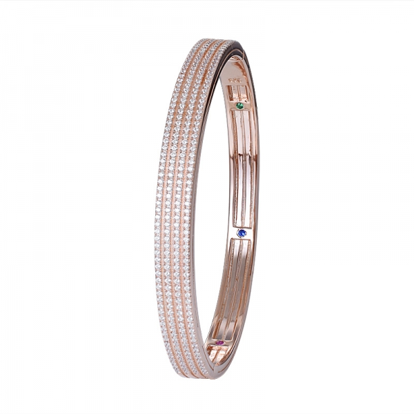 4 line White Cz rose gold Over Sterling Silver colorful bangle for women 