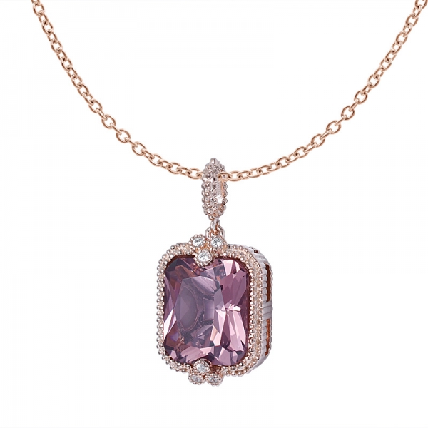 Pink morganite cz rose gold over sterling silver pendant with chain set jewelry 