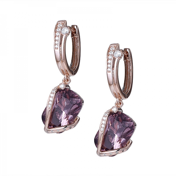 Dark Red & Fancy Morganite Color Zirconia 18K Rose Gold Over Silver set earring 