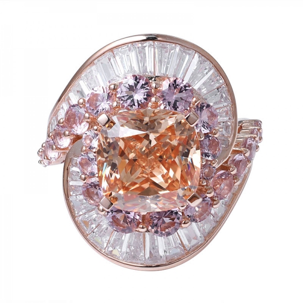 Cushion cut Champagne CZ 18K rose gold over sterling silver engagement ring 