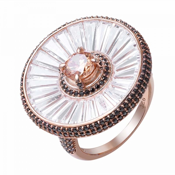 round champagne cz rose gold plated over sterling silver wedding ring for women 