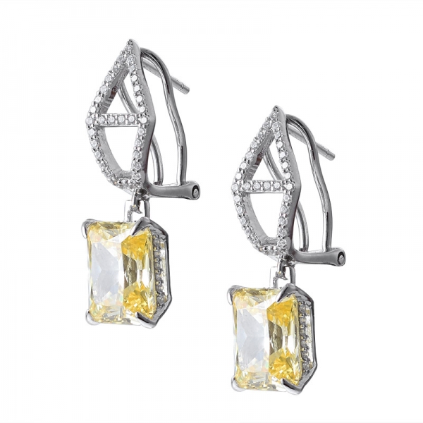 Yellow diamond Created Princess cut Earrings 925 Sterling Silver with Emerald Cut 