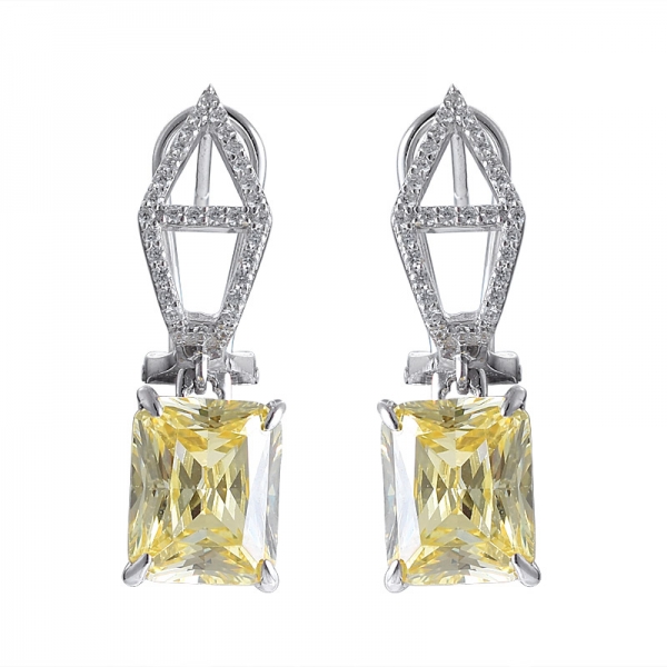 Yellow diamond Created Princess cut Earrings 925 Sterling Silver with Emerald Cut 