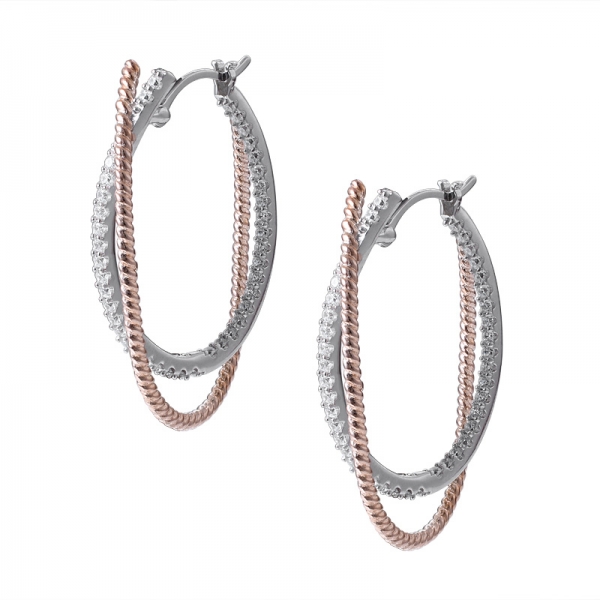 Rose gold 2 tone plated 925 sterling silver hook earring 