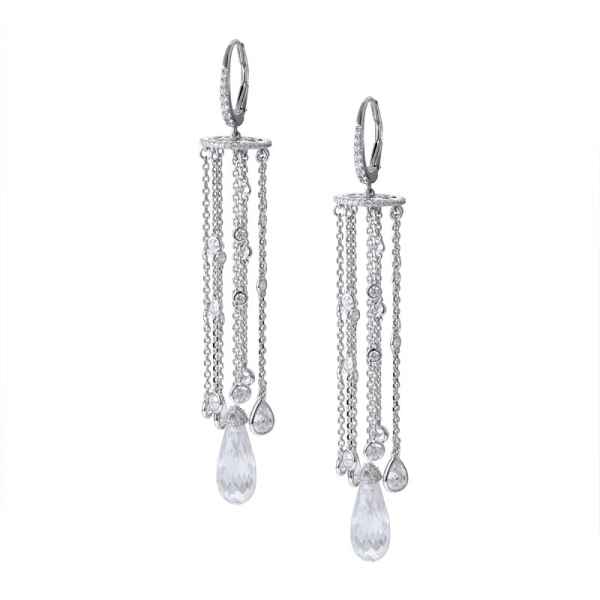 Briolette CZ  Rhodium over sterling silver drop earring 