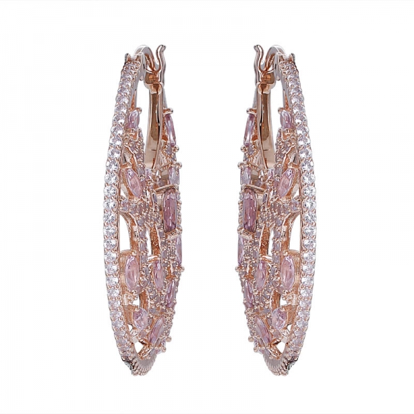 Pink Morganite stone& White Cubic Zirconia rose gold Over Sterling Silver round Earrings 