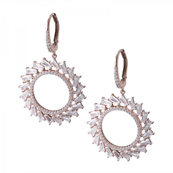 White cubic zirconia rose gold over sterling silver round shape hoop earring 