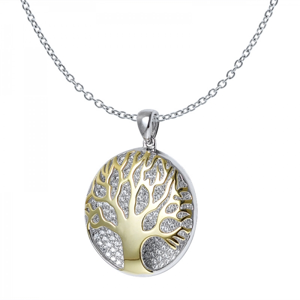 White Cubic Zirconia 2 tone Plated over sterling silver Tree shape pendant for women 