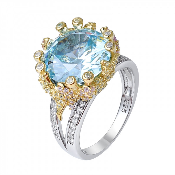 8 Carat Blue aquamarine simulated Round Cut rhodium over sterling silver ring 