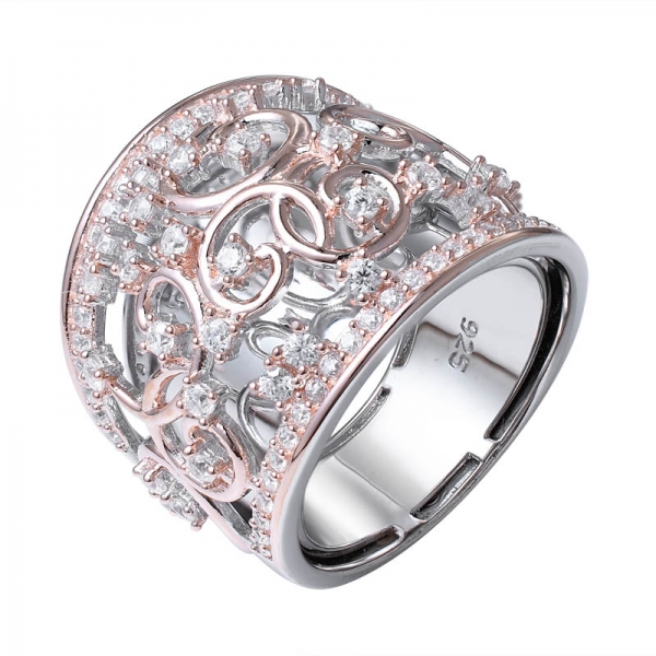 White Cubic Zirconia Rhodium&Rose gold 2 tone Over Sterling Silver Ring 