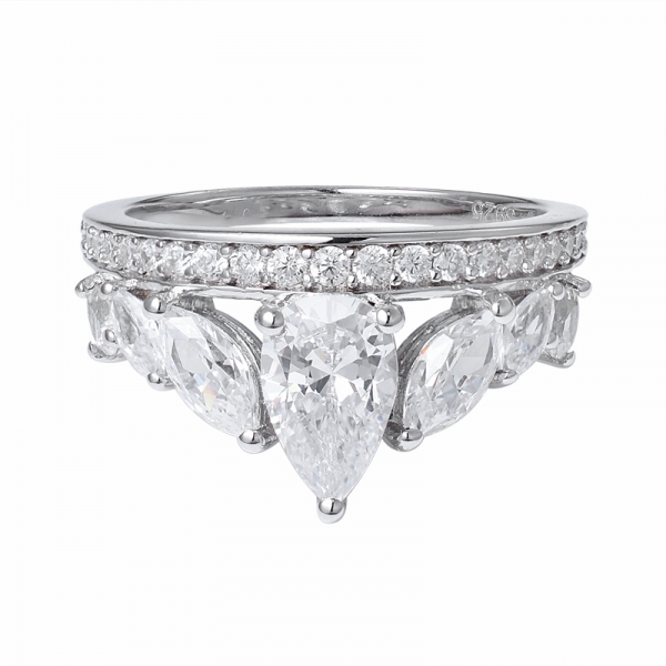 Wholesale sterling silver Crown ring set with pear cut white cubic zirconia 