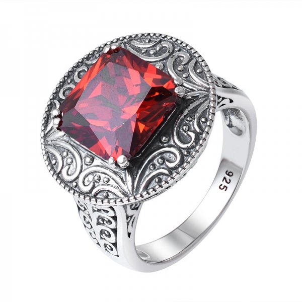 Square Cut Ruby Created Black Artisan Over Sterling silver fashion ring 