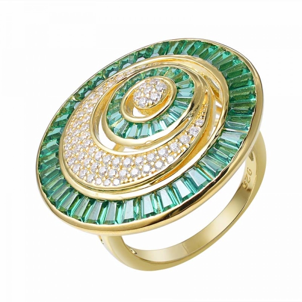 Baguette cut Created Emerald Yellow Gold Over Sterling silver Band ring 
