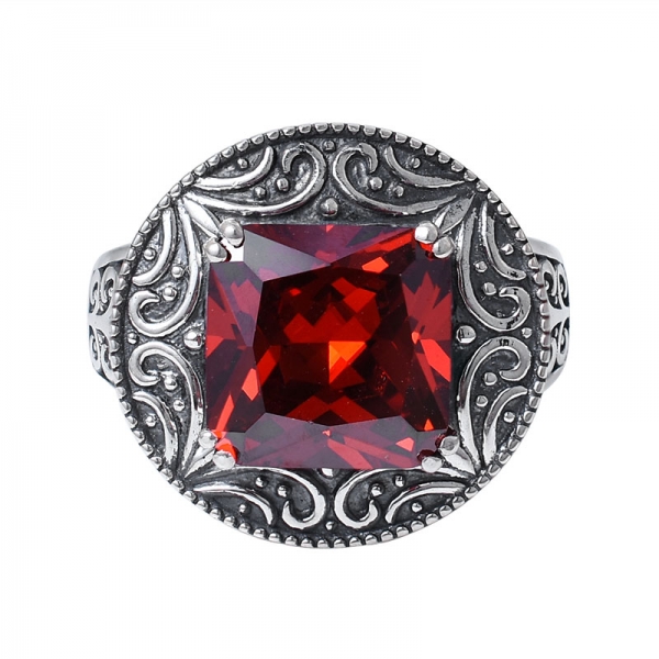 Square Cut Ruby Created Black Artisan Over Sterling silver fashion ring 
