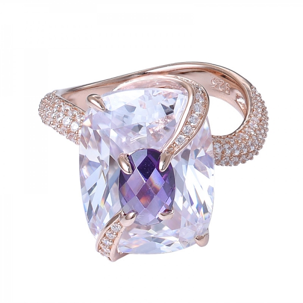 Amethyst& white CZ cushion cut Rose gold over sterling silver engagement ring 
