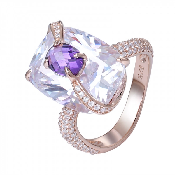 Amethyst& white CZ cushion cut Rose gold over sterling silver engagement ring 