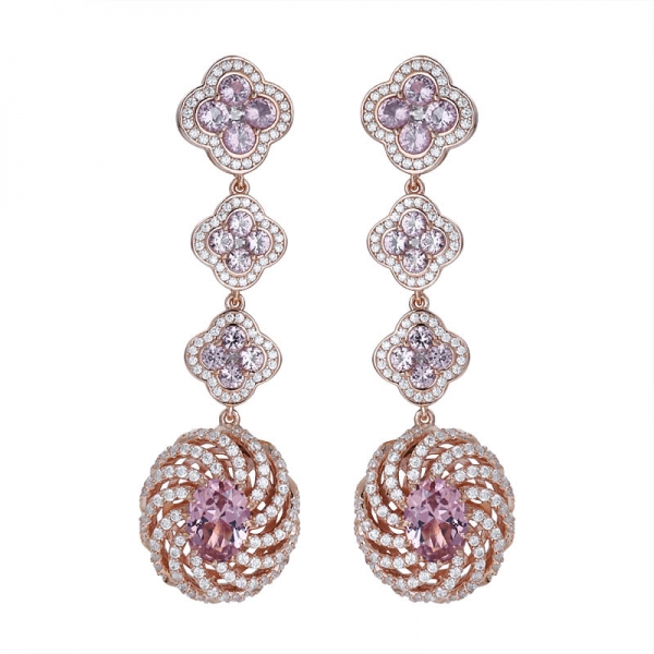 Simulated Morganite Rose-Tone Sterling Silver Regal earring 
