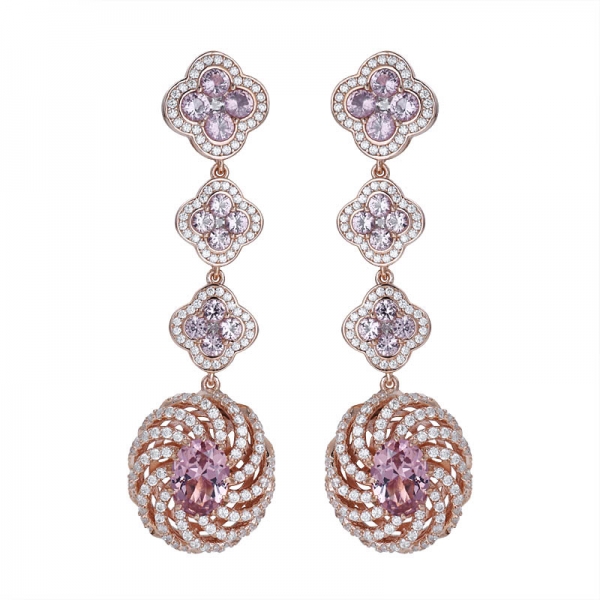 Simulated Morganite Rose-Tone Sterling Silver Regal earring 