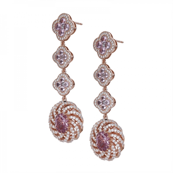 Simulated Morganite Rose-Tone Sterling Silver Regal earring 