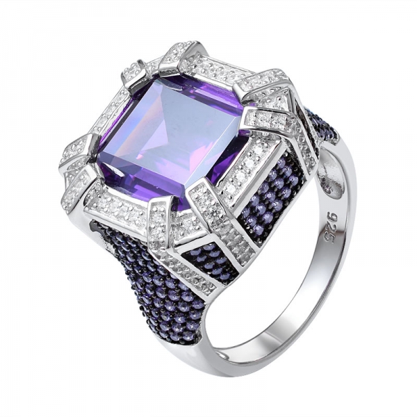 Turkish Handmade Jewelry Emerald Cut Amethyst Topaz 925 Sterling Silver Ladie's Ring 