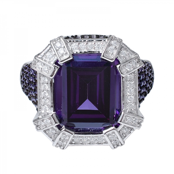 Turkish Handmade Jewelry Emerald Cut Amethyst Topaz 925 Sterling Silver Ladie's Ring 