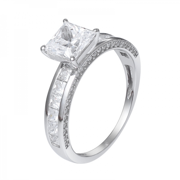 Square Cut White CZ Rhodium Over Sterling silver Engagement ring 