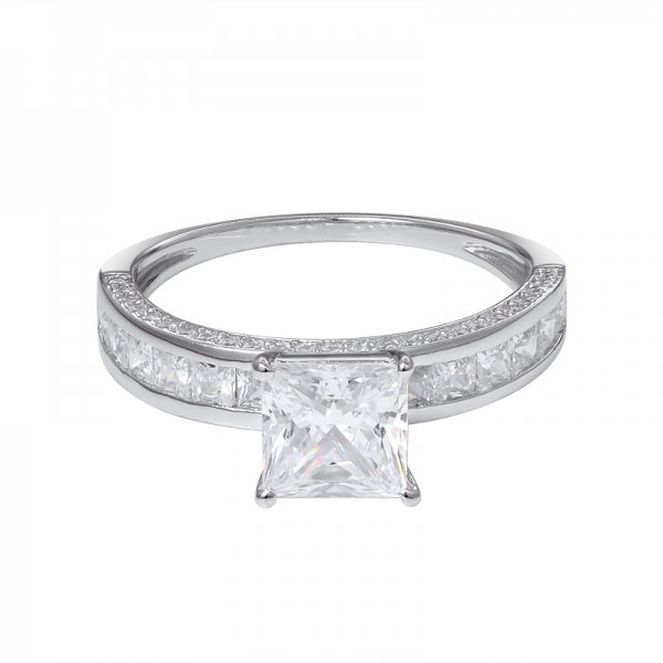 Square Cut White CZ Rhodium Over Sterling silver Engagement ring 