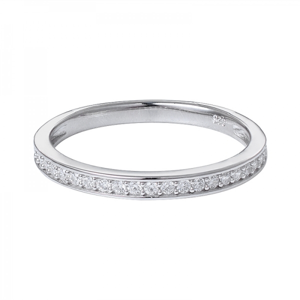 1.25mm round cz stone Rhodium Over Sterling silver eternity ring 