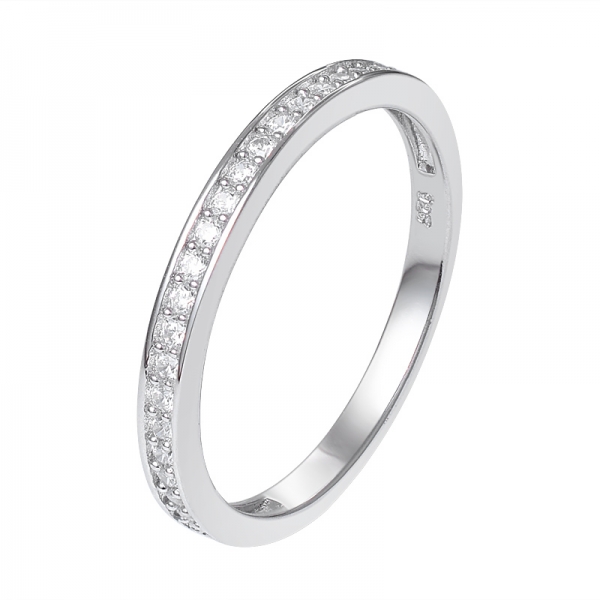 1.25mm round cz stone Rhodium Over Sterling silver eternity ring 