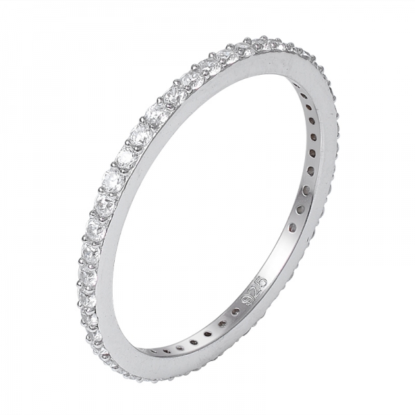 1.3mm small cz stone Rhodium Over Sterling silver eternity ring 