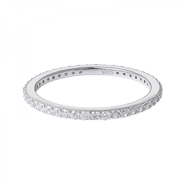 1.3mm small cz stone Rhodium Over Sterling silver eternity ring 